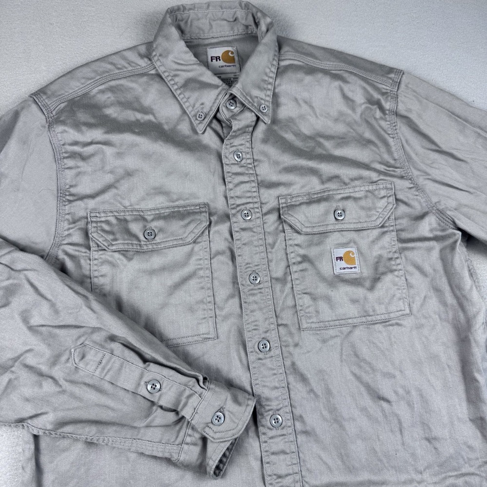 Carhartt FR Long Sleeve Button Shirt Size M Gray Pockets Westex TrueComfort